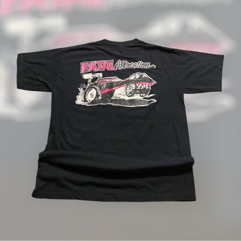 Fatal Attraction Racing Cars T-Shirt Pink White Size large